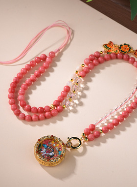 新中式唐卡挂件绳前世今生文玩复古汉服红纹石吊坠绳万能卡扣A