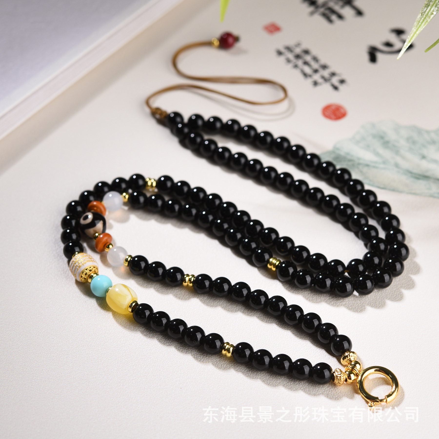 新中式珠链唐卡天珠橄榄项链绳五条经快拆扣复古民族风吊坠挂绳A