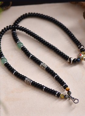 藏饰虎牙玛瑙天珠唐卡珠链快拆扣新款毛衣链泰国佛牌链吊坠挂绳M