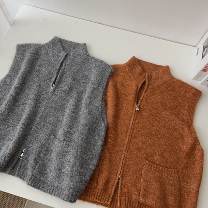 【新系列】秋冬韩系简约休闲百搭立领拉链无袖针织马甲开衫