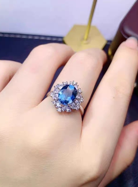 轻奢时尚925银天然紫黄水晶蓝托帕石吊坠女流行彩宝戒指网红指环