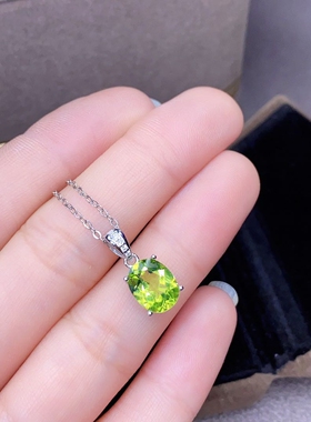天然橄榄石吊坠纯银镀18K白金托女原石水晶珠宝彩宝饰品项链挂件