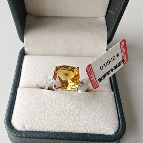 新品轻奢时尚天然黄水晶戒指女S925银镀18K金戒指网红小红书爆款