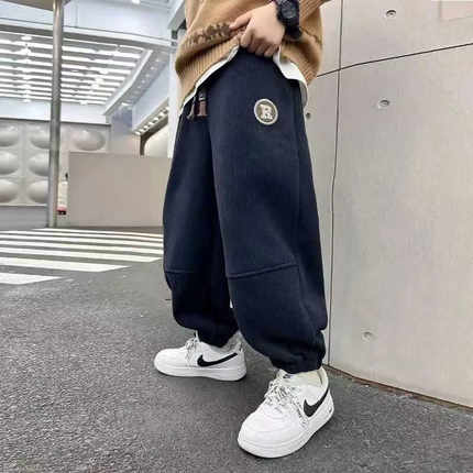 男童加绒裤子秋冬款2025新款春秋卫裤中大童加厚保暖运动外穿长裤