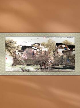 装饰画江南水乡中国画书房客厅卧室挂画中式风景宣纸画芯定制卷轴
