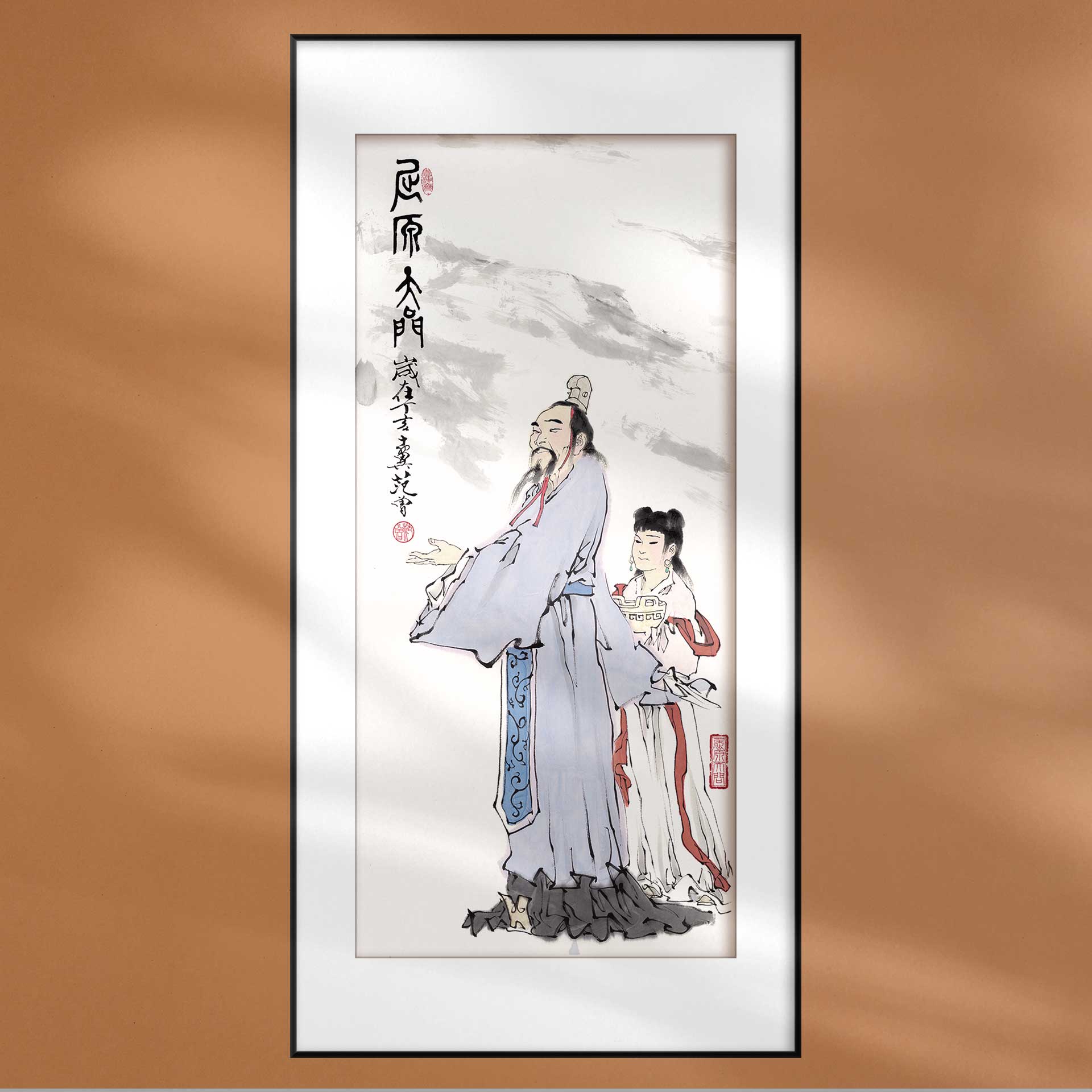 中国画范曾屈原古典人物画新中式酒店饭店装饰画定制客厅饭店挂画图片