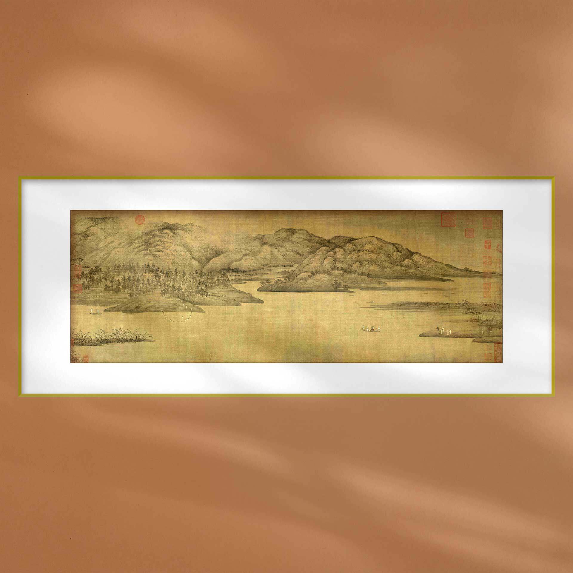 复古画董源潇湘图名画复刻宣纸打印国画客厅沙发背景墙装饰画山水