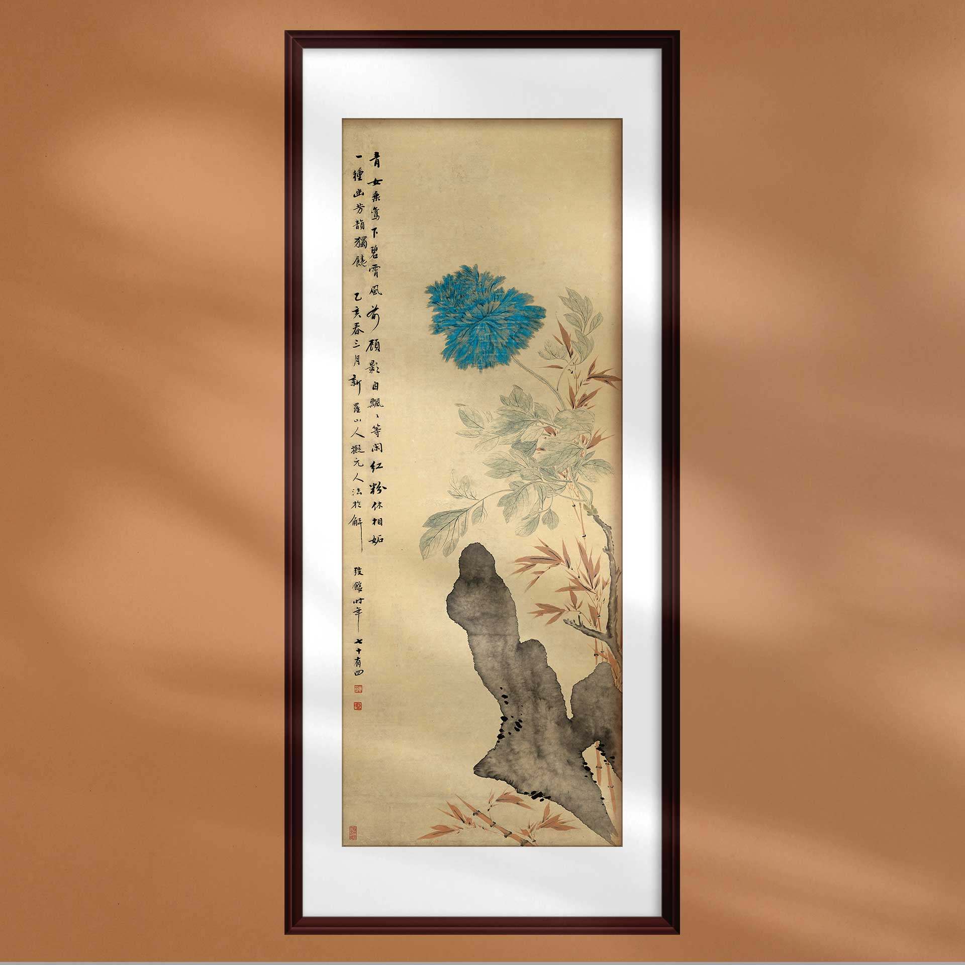 国画牡丹竹石图工笔花卉仿古中式装饰画宣纸画芯定制客厅玄关挂画