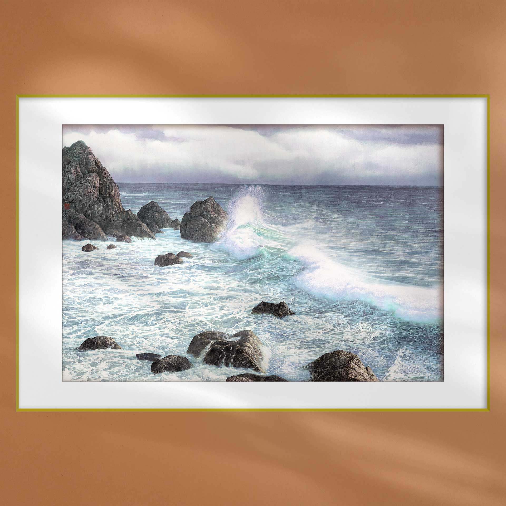 中国画沧海浪中式客厅书房装饰画卧室办公室挂画宣纸画芯定制画框