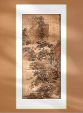 古典国画风景山水蓝瑛茅亭话旧图风水旺宅装饰画客厅卧室居家装修
