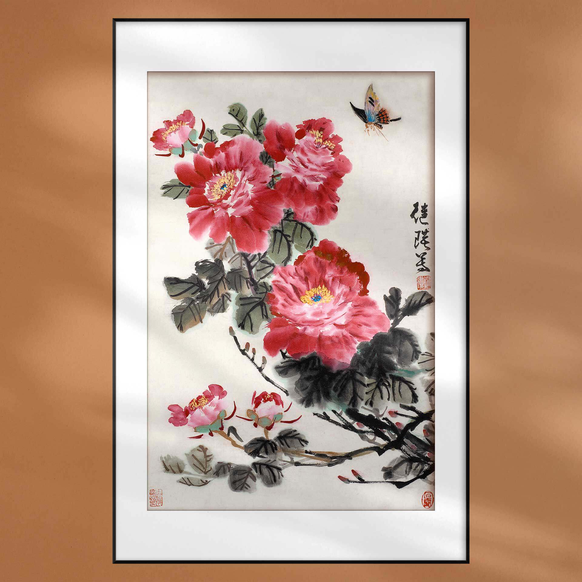 中国画刘继瑛牡丹花开富贵装饰画水墨画装裱定做客厅卧室画芯挂画