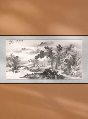 中国画水墨山水人物装饰画新中式沙发背景墙礼品画轴宣纸打印定制