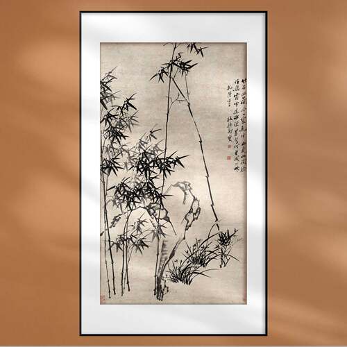 国画定制郑燮竹石幽兰图仿古中式家居饰品客厅卧室玄关装饰画挂轴