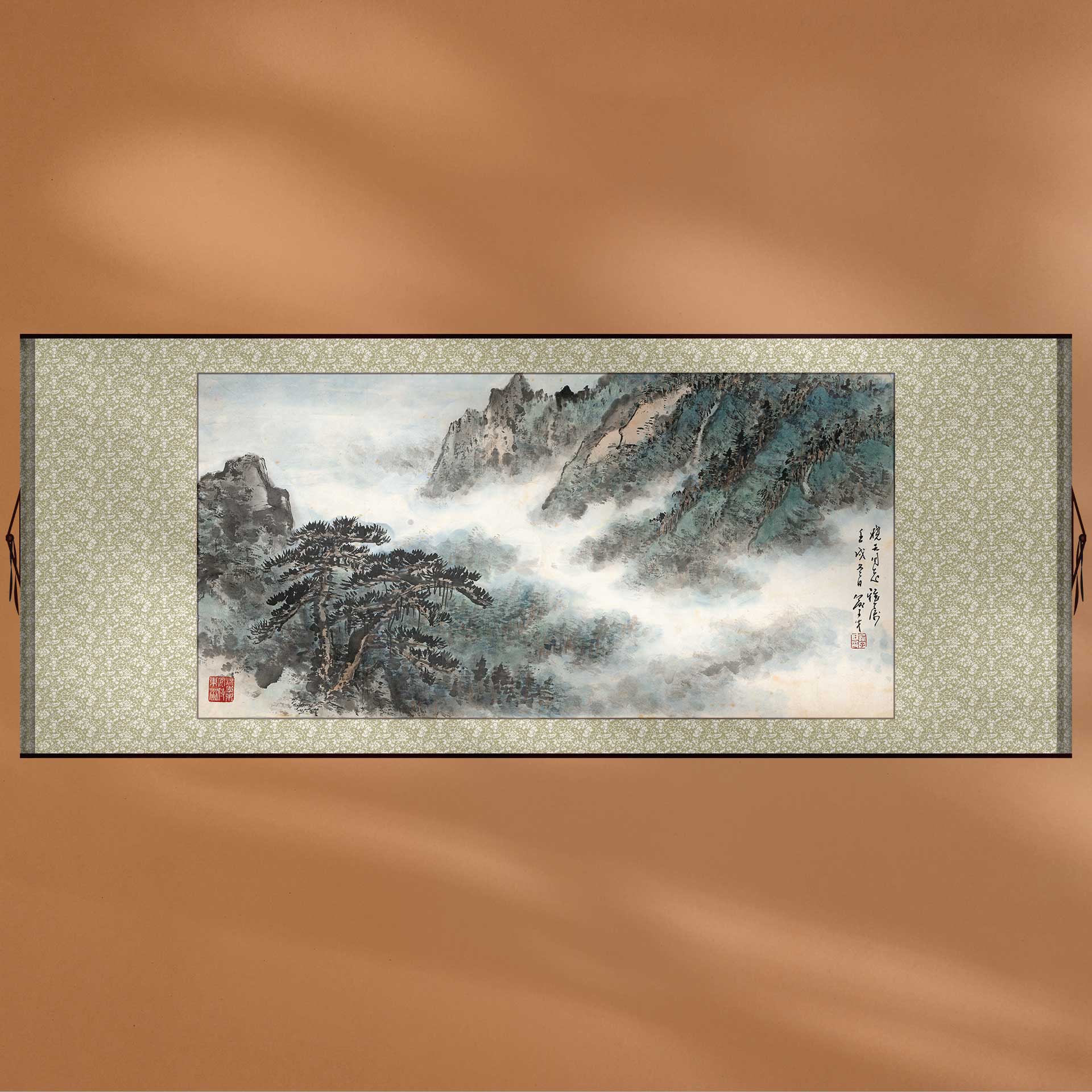 中国画水墨风景松树云海风水装饰画新中式客厅背景墙宣纸画芯挂画图片