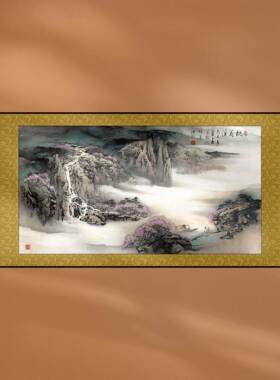 中国画桃花园装饰画新中式别墅客厅书房画轴礼品定制饭店软装画框