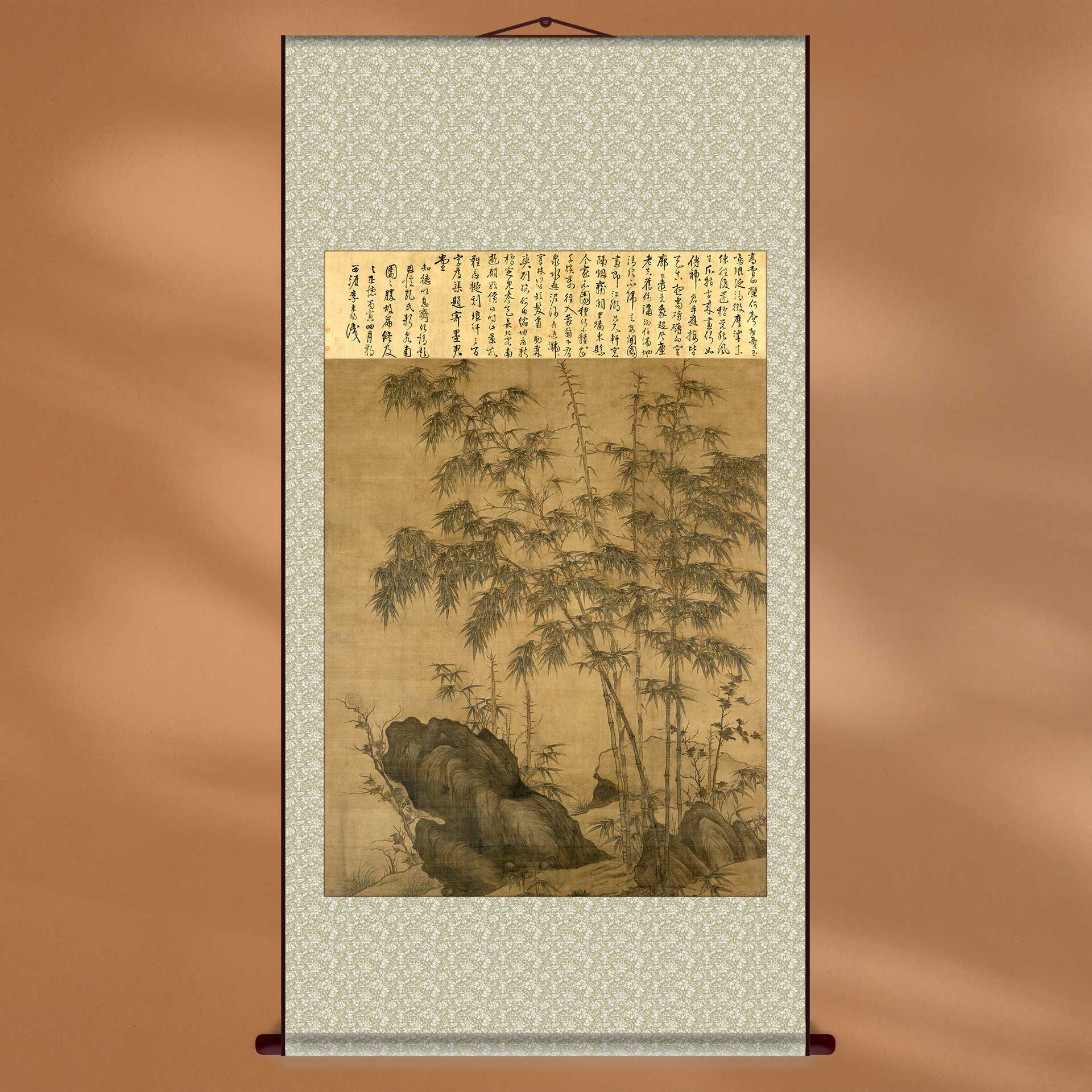 中国画竹石图仿古中式工笔装饰画宣纸画芯打印定制客厅办公室挂画