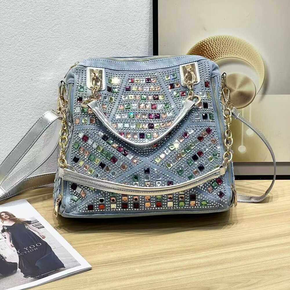 包包新款托特牛仔镶钻编织单肩包时尚大容量多肩带斜挎帆布女,箱包皮具/热销女包/男包,托特包,淘宝优惠券,粉丝福利购,淘宝优惠卷