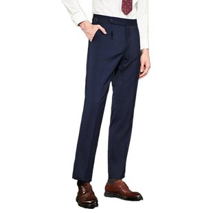 【易打理】吉约蒙羊毛那不勒斯西裤男藏青色直筒修身商务高腰裤子