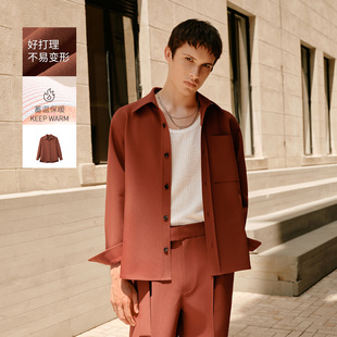 吉约蒙夹克外套男款时尚复古红色方领高级感时尚休闲易打理上衣