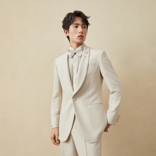 【塔士多】吉约蒙西服套装男驼色新郎结婚礼服西装外套正装演出服