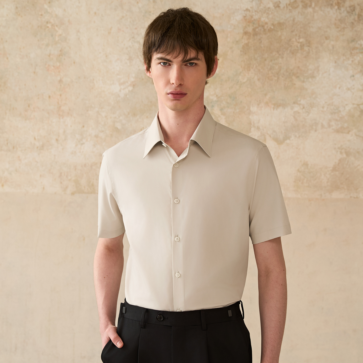 【三防免烫】吉约蒙短袖衬衫男士香槟色商务夏季高级职业正装衬衣