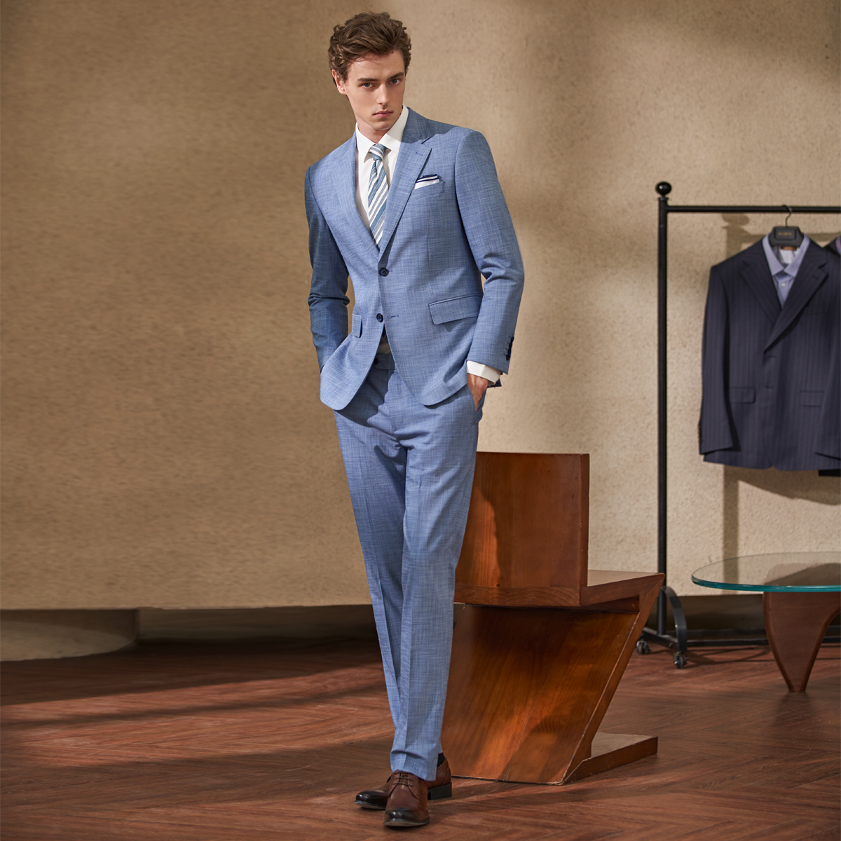 吉约蒙西服套装男蓝色结婚西服