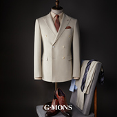 新郎结婚礼服高级感西装 吉约蒙西服套装 男双排扣杏色商务正装 外套