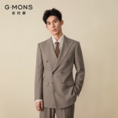 条纹棕色高级感商务正装 吉约蒙双排扣西装 男套装 西服新郎结婚礼服