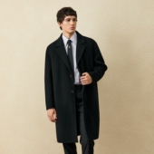 吉约蒙毛呢大衣男中长款 可拆羽绒内胆 羊毛黑色冬加厚呢子外套