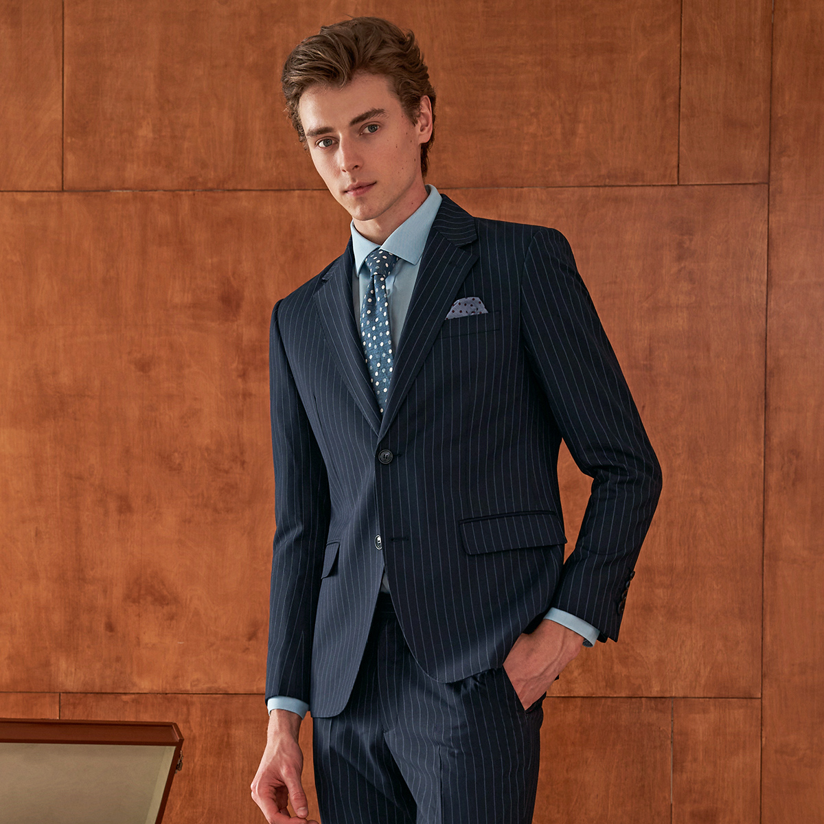吉约蒙西装套装男羊毛条纹西服