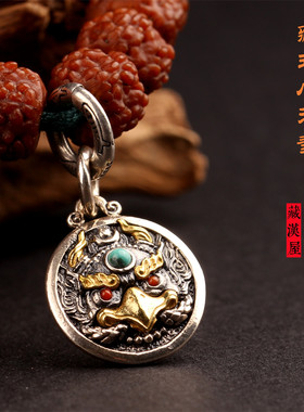 藏式文玩佛珠配饰纯银大鹏金翅鸟