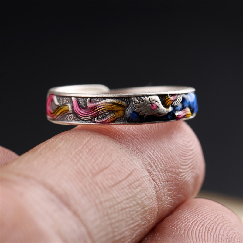 藏汉屋银九尾狐狸戒指女士中国风