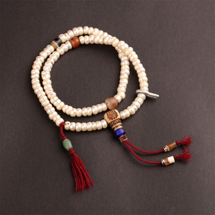 藏区收回 藏传小尺寸珍珠老佛珠 老念珠 圆满106颗