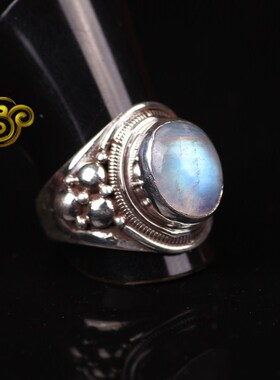 手工尼泊尔民族风纯银月光石戒指