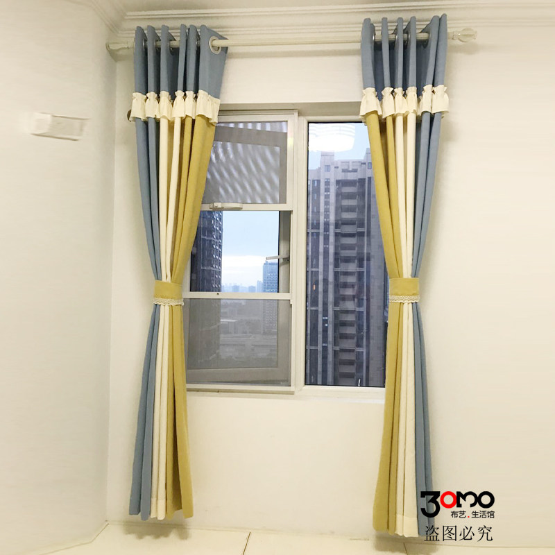 蓝白黄三色横竖拼色现代小清新客厅卧室书房餐厅武汉上门