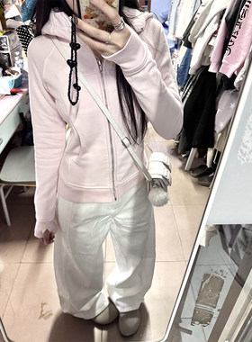 粉色连帽修身收腰开衫外套上衣女春秋冬新款韩系小众短款长袖卫衣