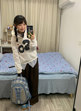 波点贴布刺绣白色连帽卫衣女春秋冬新款加绒加厚宽松百搭外套上衣