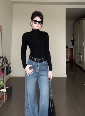 黑色半高领保暖内搭打底衫女春秋冬新款修身显瘦收腰长袖t恤上衣