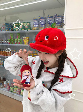 趣味苹果刺绣连帽卫衣女春秋冬新款加绒加厚宽松百搭情侣外套上衣