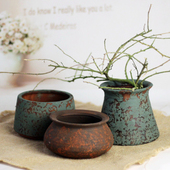 摆件花瓶 磨砂粗陶多肉花盆陶土大口径老桩罗马风复古盆个性 沐年