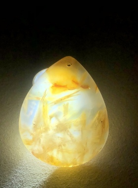 天然珊瑚玉发丝共生料水滴吊坠方牌子项链男女通用款饰品可打孔