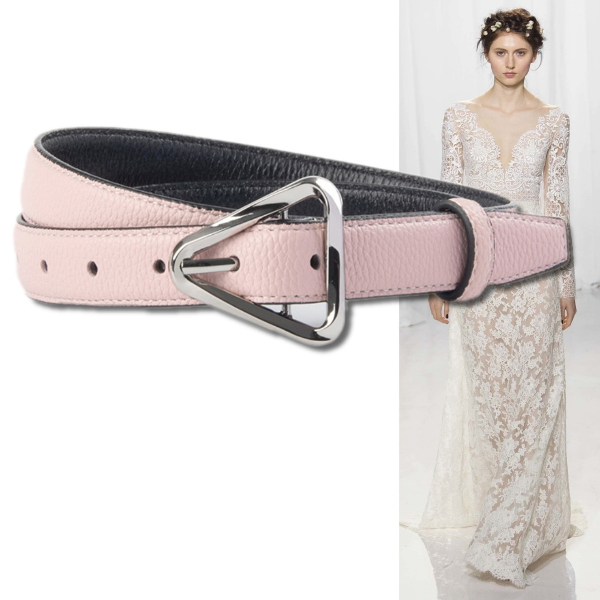 浅粉色三角扣2.3厘米真皮装饰腰带洋气女西装牛仔裤连衣裙小皮带