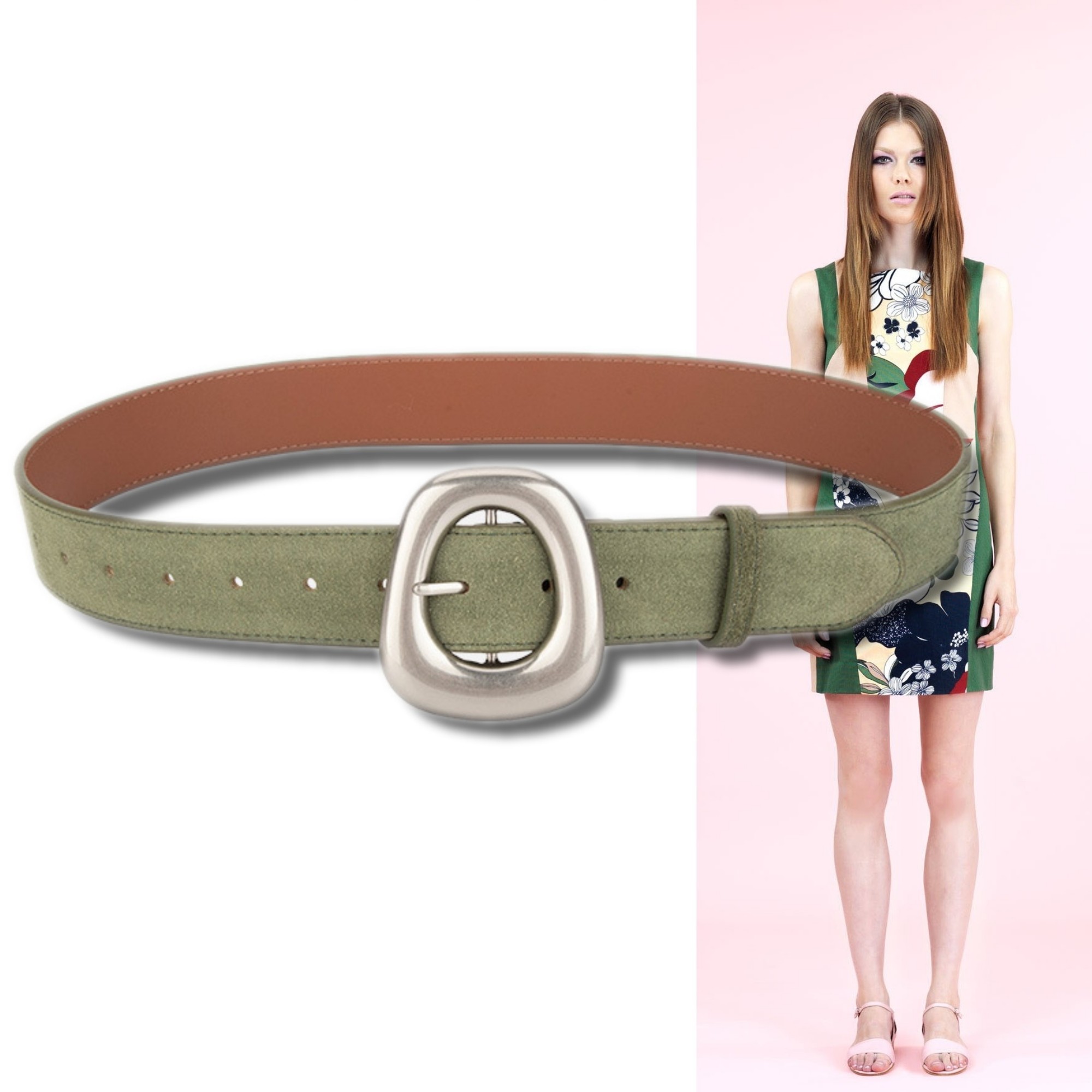 3.5厘米军绿色真皮装饰腰带复古乖乖女连衣裙西装牛仔裤磨砂皮带