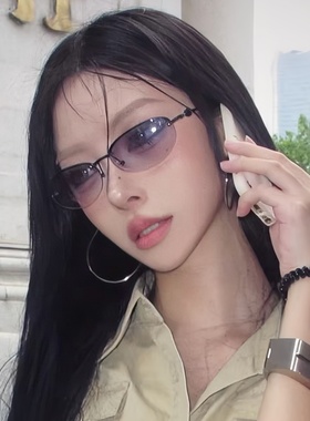 椭圆无框墨镜女美街拍个性太阳镜