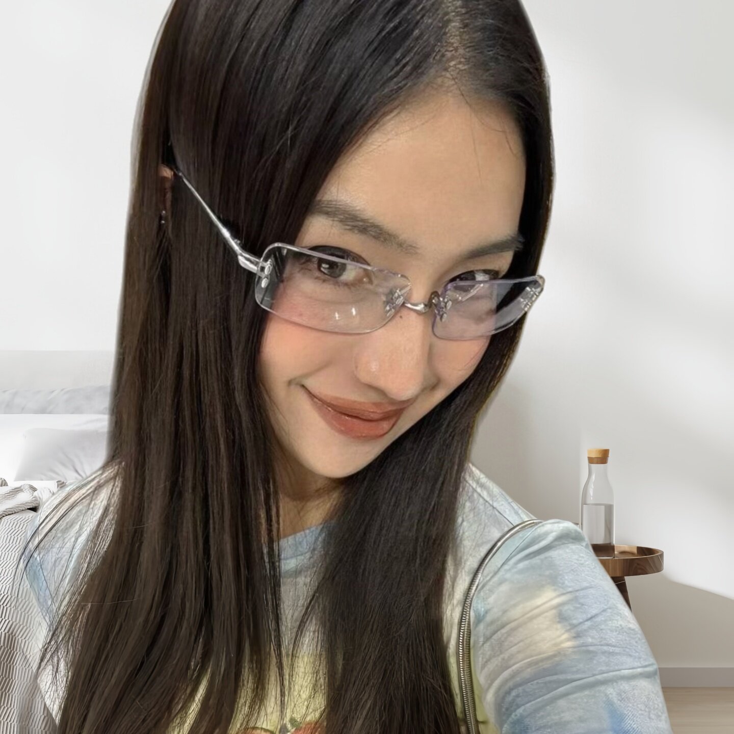 高智感纯欲无框眼镜近视千禧辣妹Y2K凹造型小方形无边框太阳眼镜