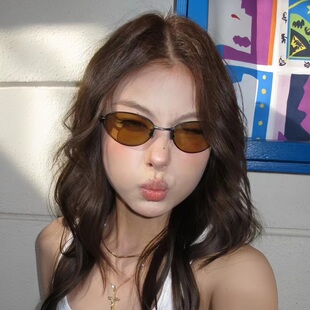 复古茶色金属椭圆框墨镜女Fade可配近视时髦小框太阳眼镜防紫外线
