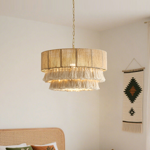 日式 装 饰艺术新款 麻绳 侘寂风吊灯复古民宿卧室客厅餐厅灯创意个性