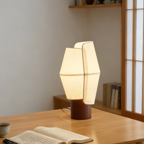 侘寂风中古风木质台灯LED布艺客厅卧室设计师款复古装饰民宿台灯