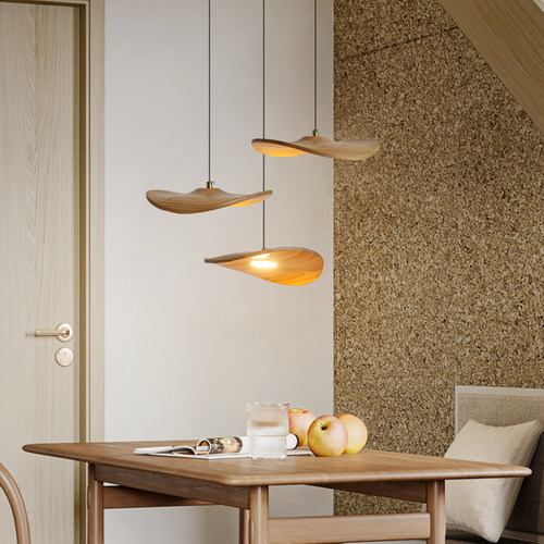 日式荷叶侘寂风吊灯实木