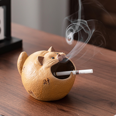 【大嘴猫】可爱猫咪烟灰缸家用茶几个性装饰日式和风摆件防风飞灰